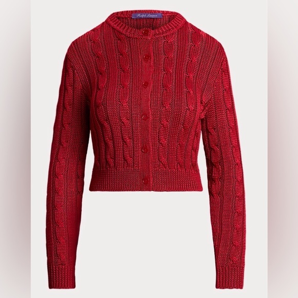 Ralph Lauren Cable-Knit Silk Cropped Cardigan